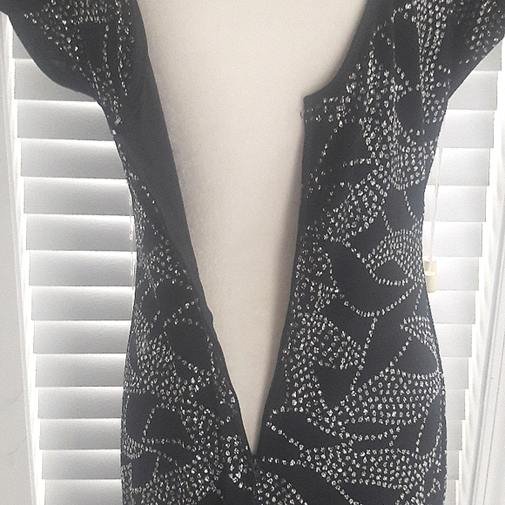 Vintage black With Silver glitter sparkly dress Made In USA Size 13/14 - Picture 6 of 13